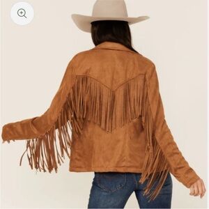 Fornia Fringe Moto Jacket S Camel Faux Suede Western Boho Festival Chic NWOT